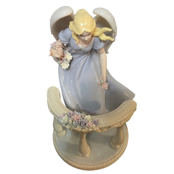 Large Porcelain Angel Figurine Floral Flower Basket Heavy 13 Inch Collectible - Picture 4 of 16